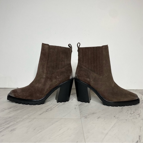 Vince Camuto Aresse Brown Suede Square Toe Heeled Bootie 7M - Picture 7 of 14